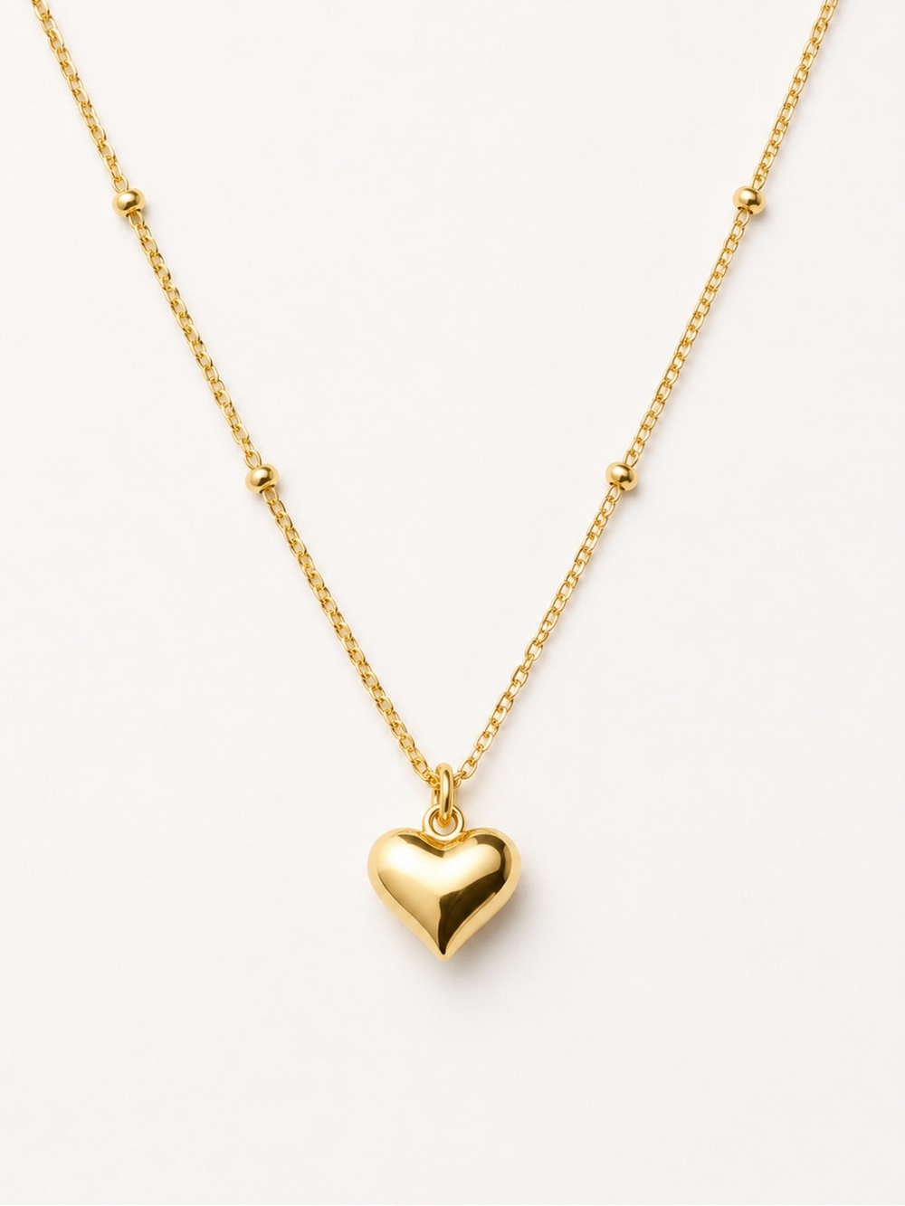 18K Gold Plated Small Puffy Heart Dainty Satellite Necklace